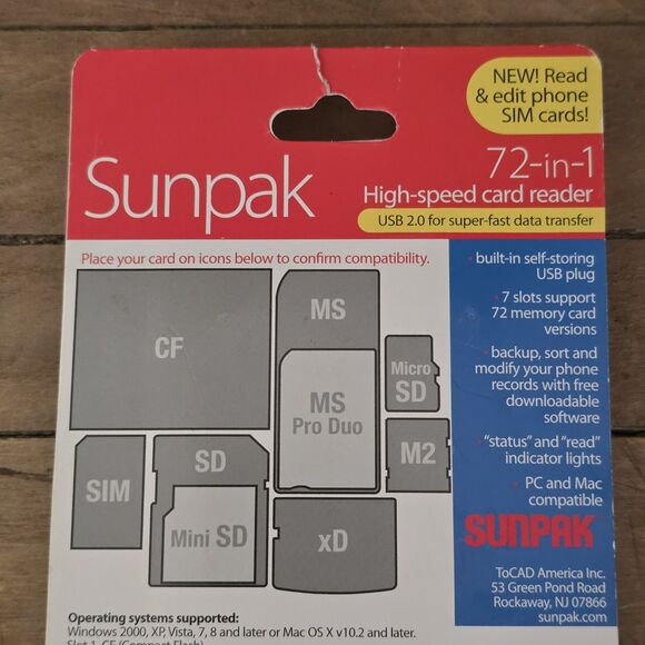 Sunpak 72-in-1 High-Speed Card Reader Built In USB 2.0 Self Storage Plug - Picture 6 of 8